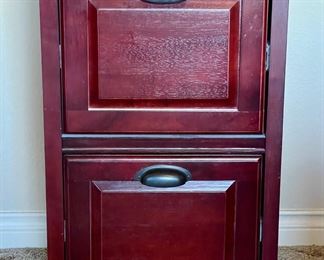 Wood And Veneer Cherry Tone 2 Drawer Filing Cabinet With File Folders Inside