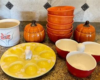 Holiday Dishware - Bunny Egg Plate, (2) Covered Pumpkins, Threshold Condiment Bowl, West Germany, And More