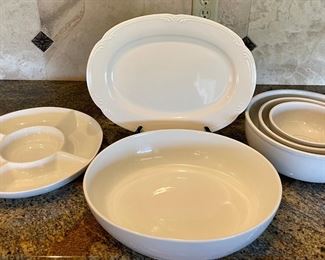 White Stoneware Serving Lot - Pfaltzgraff Tray, Better Homes Divided Dish, Threshold Bowl, G5413 Stacking Bowl