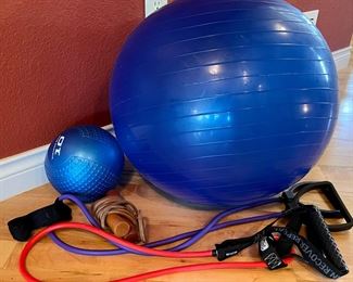 Small Exercise Lot - Fitness Gear 10 Pound Medicine Ball, Bands, Jump Rope, And Exercise Ball