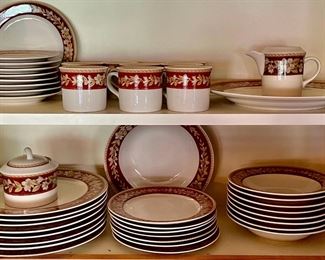 Set Of Studio Nova Windsor Vine Red Dishware - (8) Plates, (8) Side Plates, (8) Bowls, (8) Saucers, Platter