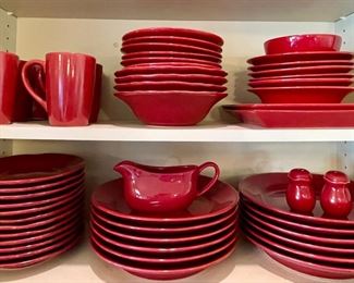 Collection Of Assorted Red Dinnerware - Pier 1 Import Bowls, Home Stoneware, And Holiday Classic Tidings