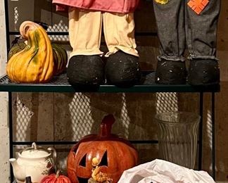 Fall And Halloween Decor Lot - Ceramic And Lighted Pumpkins, Figurines, Turkey, Candle, Teapot, And More