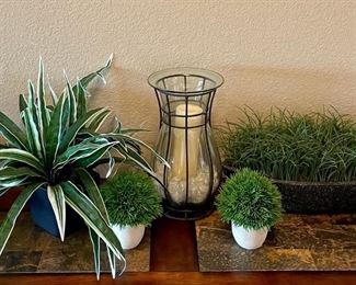 Home Decor Lot - Faux Greenery, Candle Holders, And More
