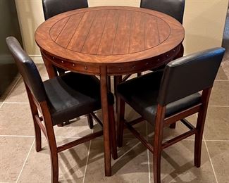 Ashley Furniture Dark Wood Pub Table With 4 Black Faux Leather Chairs