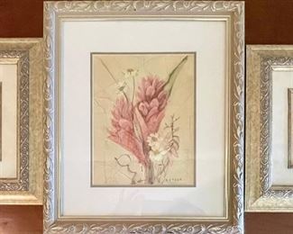 (3) Floral Prints - Ginger And 2 Albinas In Decorative Silver Tone Frames