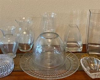 Clear Glass And Crystal Lot - Vases, Covered Dishes, Art Glass Bowl, And More