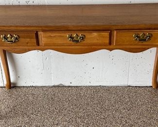 Oak 3-drawer Hall Table With Brass Pulls 