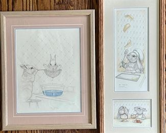 (2) Sue Rupp Signed Limited Edition Prints -hare Coloring 544/ 650, Flipped Up 33/1000, And Sticky Hare 331000
