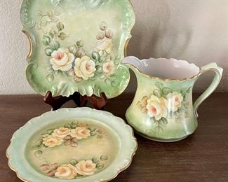 1970's Hand Painted Pottery Plate, Pitcher, And Serving Tray - Bavaria