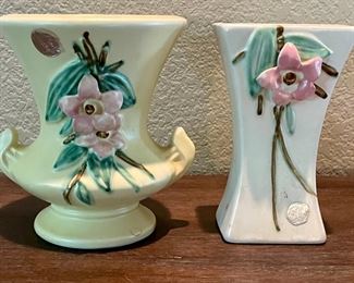 (2) Vintage Mccoy Blossom Time Vases With Original Stickers