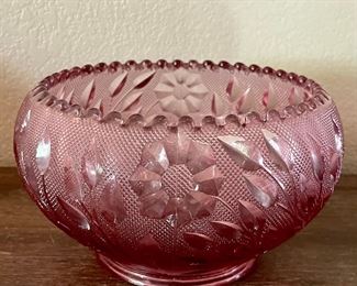 Fenton Cranberry Glass 8" Rose Bowl With Original Sticker