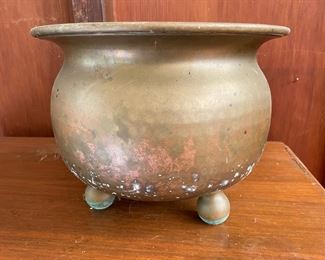 Hammered Brass Plated Copper, Footed Jardiniere
