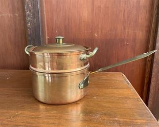 Copper Double Boiler Pot with Brass Handles
