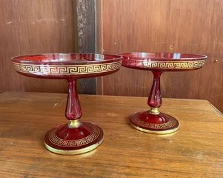 2 Victorian Ruby Glass with Gold Accents Tazza