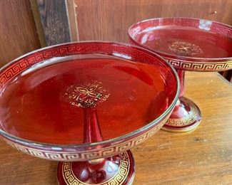 2 Victorian Ruby Glass with Gold Accents Tazza