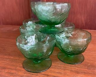Set of 6 Mid Century Modern Green Footed Glasses, Desert Bowls