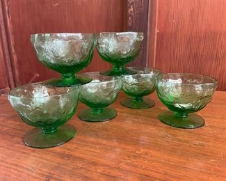 Set of 6 Mid Century Modern Green Footed Glasses, Desert Bowls
