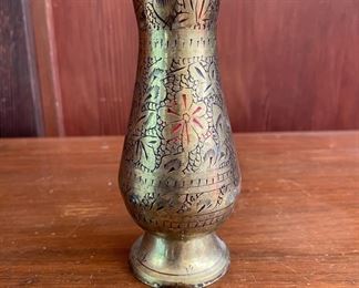 Small Indian Brass Etched Vase