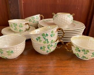 Belleek Porcelain Shamrock Tea Set, Setting for 7, 8 Dinner Plates