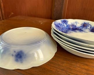 Set of 6 Flow Blue  Bowls, Flow Blue Pitcher