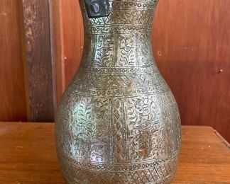 Indian Engraved Brass Vase/Pitcher