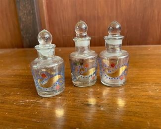 Three Small Hand Painted Perfume Bottles
