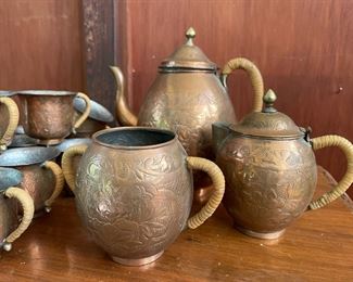 Copper Tea Set - 9 Copper Teacups, Teapot, Creamer, Sugar Bowl