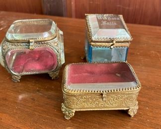 3 Footed Brass and Glass Jewelry Boxes