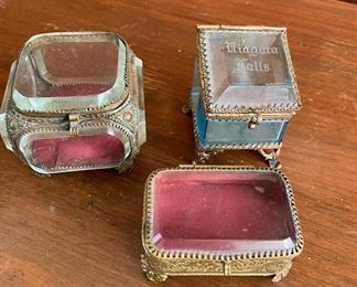 3 Footed Brass and Glass Jewelry Boxes
