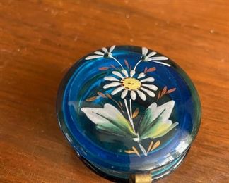 Blue Glass Patch Box with Floral Design