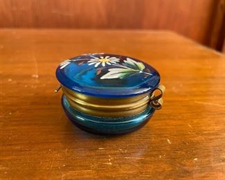 Blue Glass Patch Box with Floral Design