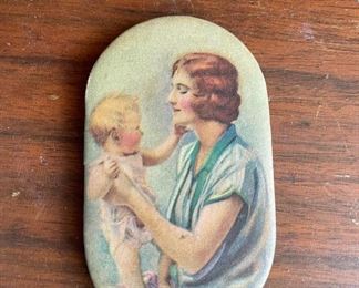 Hand Painted Rock with Mother and Baby