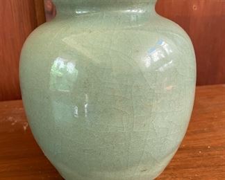 Japanese Crackled Glazed Green Vase
