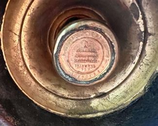 A Pair of Cranberry Blown Glass/ Brass Candle Sticks 