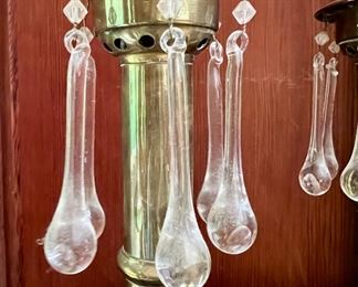 A Pair of Cranberry Blown Glass/ Brass Candle Sticks 