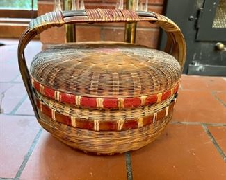 Primitive Asian Bamboo And Rattan Basket With Lid