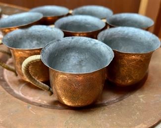 Copper Tea Set - 9 Copper Teacups, Teapot, Creamer, Sugar Bowl