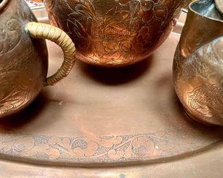 Copper Tea Set - 9 Copper Teacups, Teapot, Creamer, Sugar Bowl