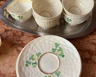 Belleek Porcelain Shamrock Tea Set, Setting for 7, 8 Dinner Plates
