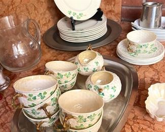 Belleek Porcelain Shamrock Tea Set, Setting for 7, 8 Dinner Plates
