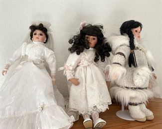 Two Bride Porcelain Dolls, Porcelain Eskimo Doll