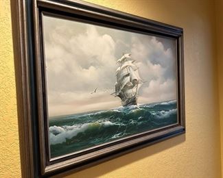 Framed Nautical Seascape Oil Painting