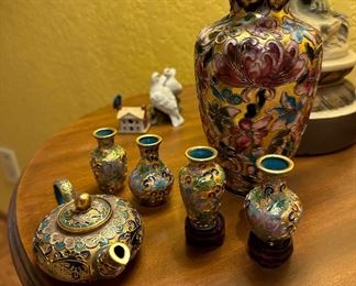 4 Small Cloisonné Vases, Medium Cloisonné Vase, Cloisonne Teapot