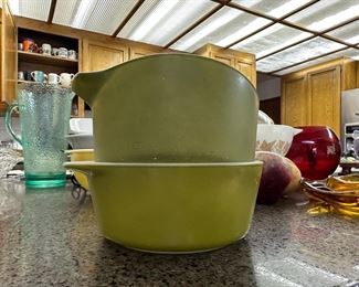 Two Avocado Green Mixing Bowls