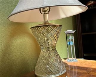 Etched Glass and Brass Table Lamp