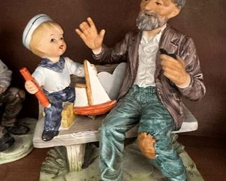 Norleans Figurine Man On Bench With Boy - Made in Japan 