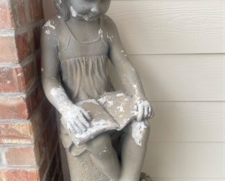Outdoor Cement Statue of Girl Reading a Book