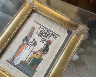 Gold Toned Framed Papyrus Egyptian Painting