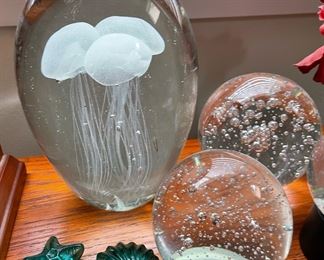 Blown Glass Paperweights, Blown Glass Jelly Fish Paperweight